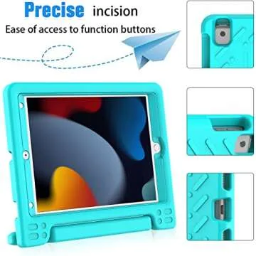 BMOUO Kids Case for iPad 9th/8th/7th Generation, iPad 10.2 2021/2020/2019 Case with Screen Protector, Shockproof Convertible Handle Stand iPad 9th/8th/7th Generation Case for Kids Toddlers, Turquoise