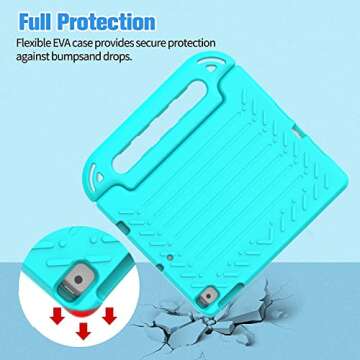 BMOUO Kids Case for iPad 9th/8th/7th Generation, iPad 10.2 2021/2020/2019 Case with Screen Protector, Shockproof Convertible Handle Stand iPad 9th/8th/7th Generation Case for Kids Toddlers, Turquoise