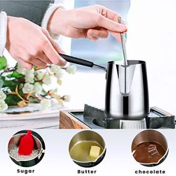 AMAZINGCATS 0.35 L / 0.32 QT Stainless Steel Butter and Coffee Warmer, Turkish Coffee Pot,Mini Butter Melting Pot and Milk Pot with Spout -(6.34oz)