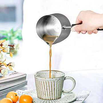 AMAZINGCATS 0.35 L / 0.32 QT Stainless Steel Butter and Coffee Warmer, Turkish Coffee Pot,Mini Butter Melting Pot and Milk Pot with Spout -(6.34oz)