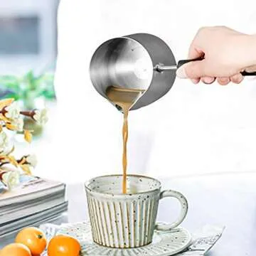 AMAZINGCATS 0.35 L / 0.32 QT Stainless Steel Butter and Coffee Warmer, Turkish Coffee Pot,Mini Butter Melting Pot and Milk Pot with Spout -(6.34oz)