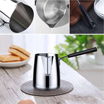 AMAZINGCATS 0.35 L / 0.32 QT Stainless Steel Butter and Coffee Warmer, Turkish Coffee Pot,Mini Butter Melting Pot and Milk Pot with Spout -(6.34oz)