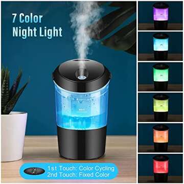One Fire Portable Car Diffuser - 7 Color USB Humidifier for Travel, Mini Diffuser for Essential Oils