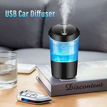 One Fire Portable Car Diffuser - 7 Color USB Humidifier for Travel, Mini Diffuser for Essential Oils