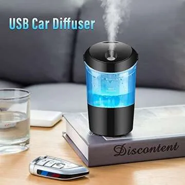 One Fire Portable Car Diffuser - 7 Color USB Humidifier for Travel, Mini Diffuser for Essential Oils