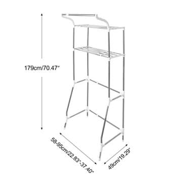 BAOYOUNI Over Washing Machine Storage Rack Utility Metal Bathroom Shelf 6-Hook Space Saver Width Adjustable Organization for Laundry Room Toilet