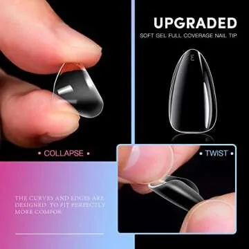 krofaue Short Almond Nails - 240Pcs Almond Clear Nail Tips 12 Sizes Almond Nail Tips, Artificial Acrylic False Nails, Full Cover Press on Nails Almond for Home DIY & Nail Tips Art