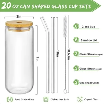 20 Oz Can Shaped Glass Set with Bamboo Lid & Straw