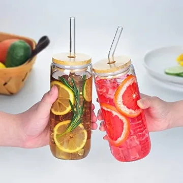 20 Oz Can Shaped Glass Set with Bamboo Lid & Straw