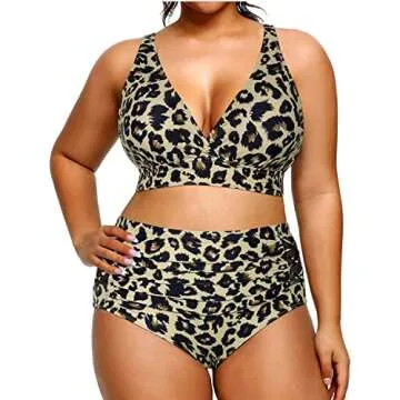 Yonique Womens Plus Size Bikini High Waisted Swimsuits Two Piece Bathing Suits Tummy Control Swimwear Leopard 14Plus
