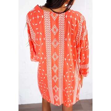 Yonala Women's Sheer Chiffon Blouse Loose Tops Kimono Floral Print Cardigan