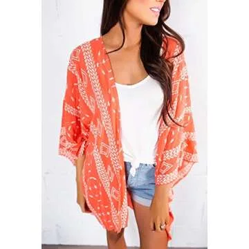 Yonala Women's Sheer Chiffon Blouse Loose Tops Kimono Floral Print Cardigan