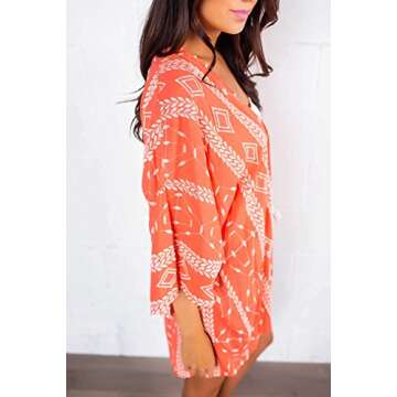 Yonala Women's Sheer Chiffon Blouse Loose Tops Kimono Floral Print Cardigan