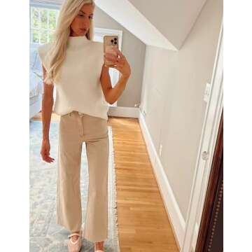 Himosyber Women's Solid Sleeveless Vest Elegant High Neck Stretchable Cap Sleeve Knit Sweater Tops