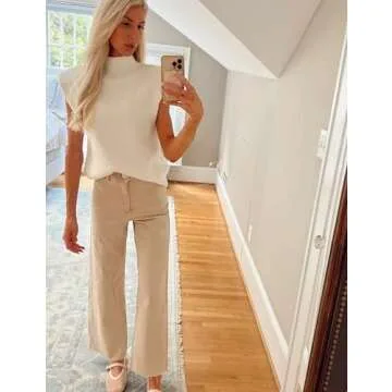 Himosyber Women's Solid Sleeveless Vest Elegant High Neck Stretchable Cap Sleeve Knit Sweater Tops