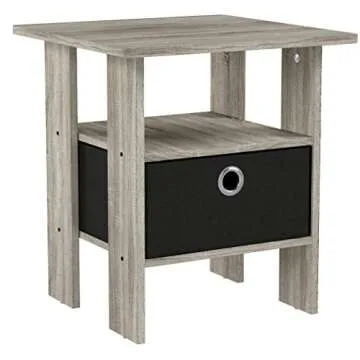 Furinno Andrey Set of 2 End Table / Side Table / Night Stand / Bedside Table with Bin Drawer, French Oak Grey