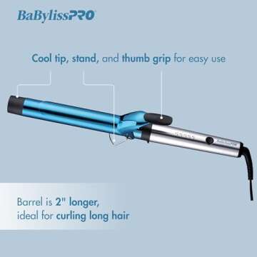 BaBylissPRO Nano Titanium Professional 1.25" Curling Iron with Extended Barrel Perfect for Longer Ha...