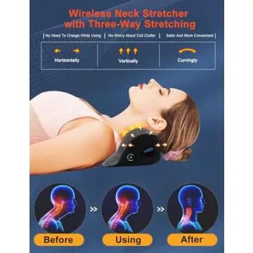 Wireless Heated Neck Stretcher for Pain Relief, Portable Cordless Neck Shoulder Cervical Traction Device with Graphene Heating Pad No Smell Magnetic Therapy Case Relaxer for TMJ Migraine Spine Alignme