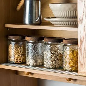 Snminetal Vintage Glass Kitchen Storage Counter Jar, Kitchen and Pantry Glass Storage, with Airtight Wood Lid for Cookies, Candy, Coffee Tea Beans, Grains,Food Storage Containers (plum-pattern*2)