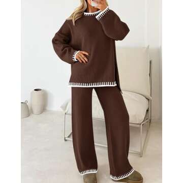 ZESICA Women's Stylish 2 Piece Sweater Set Lounge Wear