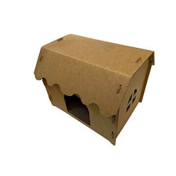 SVY Cozy Cat House with Scratcher Pad, Made of Corrugated Cardboard, Ideal for Cats & Kittens & Small Animals. 16"x12"x13"