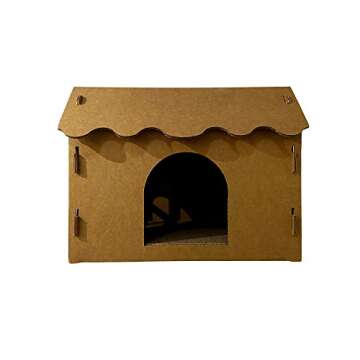 SVY Cozy Cat House with Scratcher Pad, Made of Corrugated Cardboard, Ideal for Cats & Kittens & Small Animals. 16"x12"x13"