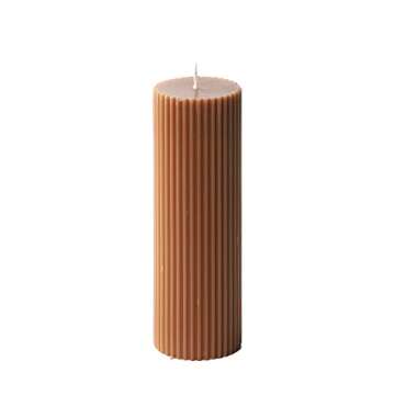 Ribbed Pillar Candles 2x6'' Inches Tall Brown Fluted Column Modern Home Décor Soy Wax Handmade Unsc...