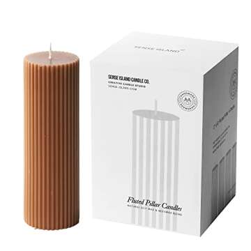 Ribbed Pillar Candles 2x6'' Inches Tall Brown Fluted Column Modern Home Décor Soy Wax Handmade Unscented (4-Pack), Aesthetic Decorative Textured Candle Set