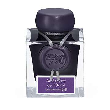 J. Herbin 1798 Anniversary Inks - Silver Sheen 50 ml Bottled - Amethyste de L'Oural (Rich Deep Purple Ink)