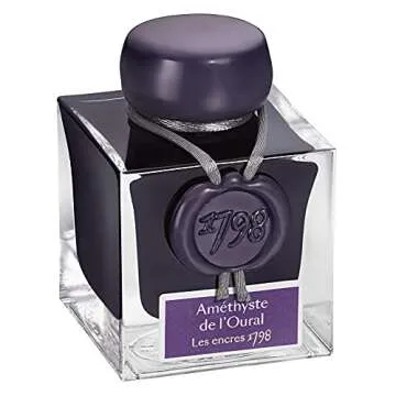 J. Herbin 1798 Anniversary Inks - Silver Sheen 50 ml Bottled - Amethyste de L'Oural (Rich Deep Purple Ink)