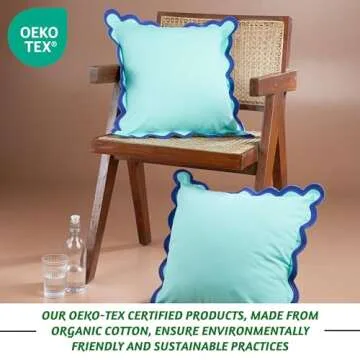 Folkulture Throw Pillow Covers 18x18, Set of 2 Cotton Scallop Pillow Cover, Decorative Pillows, Cute Outdoor Pillows, Boho Throw Pillows for Couch Pillows for Living Room, Blue Pillow Covers