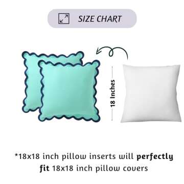 Folkulture Throw Pillow Covers 18x18, Set of 2 Cotton Scallop Pillow Cover, Decorative Pillows, Cute Outdoor Pillows, Boho Throw Pillows for Couch Pillows for Living Room, Blue Pillow Covers