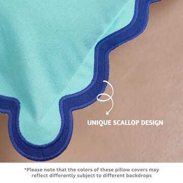 Folkulture Throw Pillow Covers 18x18, Set of 2 Cotton Scallop Pillow Cover, Decorative Pillows, Cute Outdoor Pillows, Boho Throw Pillows for Couch Pillows for Living Room, Blue Pillow Covers