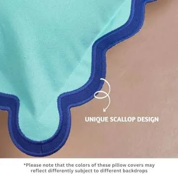 Folkulture Throw Pillow Covers 18x18, Set of 2 Cotton Scallop Pillow Cover, Decorative Pillows, Cute Outdoor Pillows, Boho Throw Pillows for Couch Pillows for Living Room, Blue Pillow Covers