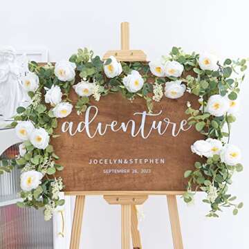 CEWOR 3pcs 17.4ft White Flower Garland, Artificial Eucalyptus Flower Garland with White Roses, Fake Rose Floral Greenery Garland for Wedding Arch Table Wall Room Decor