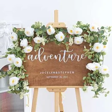 CEWOR 3pcs 17.4ft White Flower Garland, Artificial Eucalyptus Flower Garland with White Roses, Fake Rose Floral Greenery Garland for Wedding Arch Table Wall Room Decor