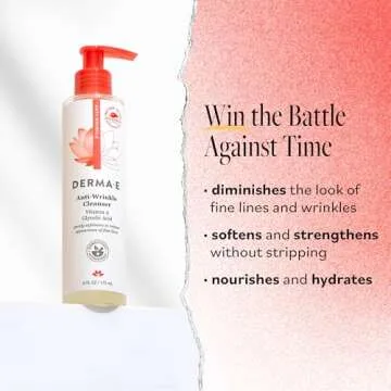 Derma E Anti-Wrinkle Cleanser – Anti-Aging Face Wash with Glycolic Acid and Vitamin A – Gentle Cleansing and Exfoliating Facial Wash Removes Makeup, Oil and Impurities, 6 oz