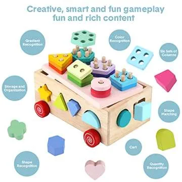 KMTJT Montessori Toys for 2 Year Old, Toddlers Wooden Shape Sorter Learning Blocks for 18 Months Boys Girls, Wood Sorting & Stacking Toys Gifts for Kids Age 2 3 4 Years Old