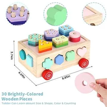 KMTJT Montessori Toys for 2 Year Old, Toddlers Wooden Shape Sorter Learning Blocks for 18 Months Boys Girls, Wood Sorting & Stacking Toys Gifts for Kids Age 2 3 4 Years Old