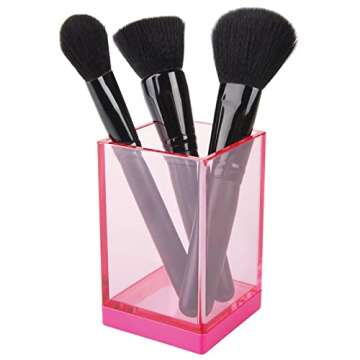 mDesign Modern Square Tumbler Cup for Bathroom Vanity Countertops - for Mouthwash/Mouth Rinse, Storing and Organizing Makeup Brushes, Eye Liners, Accessories - Slim Design - Pink