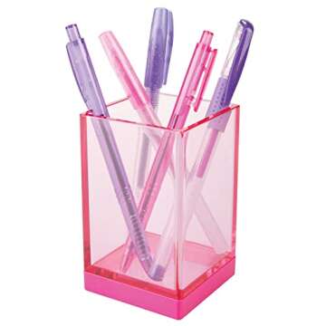 mDesign Modern Square Tumbler Cup for Bathroom Vanity Countertops - for Mouthwash/Mouth Rinse, Storing and Organizing Makeup Brushes, Eye Liners, Accessories - Slim Design - Pink