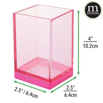 mDesign Modern Square Tumbler Cup for Bathroom Vanity Countertops - for Mouthwash/Mouth Rinse, Storing and Organizing Makeup Brushes, Eye Liners, Accessories - Slim Design - Pink