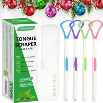 Tongue Scraper Cleaner 100% BPA Free Tongue Scrapers with Travel Handy Case for Adults, Kids, Healthy Oral Care, Easy to Use, Help Fight Bad Breath (4 PACK)