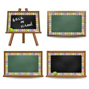 Whaline 32.8Ft Preppy Happy Face Bulletin Board Border Sunglasses Heart Smile Face Die Cut Trim Border Roll for Classroom Chalkboard School