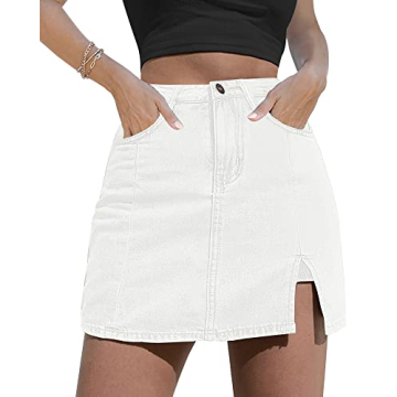 luvamia Skorts Skirts for Women Denim Mini Skirt Side Slit with High Waisted Jean Shorts Stretchy Wh...