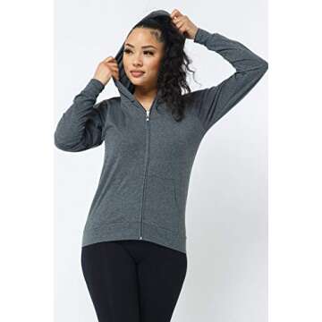 Camellia Women's Workout Hoodie Jacket – Slim Fit Lightweight Casual Full Zip Long Sleeve Hooded Pullover Top Yoga Active SJ4001 Charcoal S