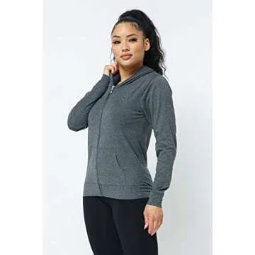 Camellia Women's Workout Hoodie Jacket – Slim Fit Lightweight Casual Full Zip Long Sleeve Hooded Pullover Top Yoga Active SJ4001 Charcoal S