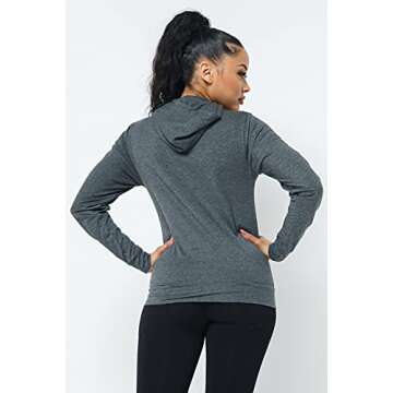 Camellia Women's Workout Hoodie Jacket – Slim Fit Lightweight Casual Full Zip Long Sleeve Hooded Pullover Top Yoga Active SJ4001 Charcoal S
