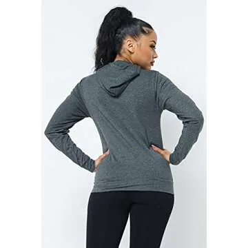 Camellia Women's Workout Hoodie Jacket – Slim Fit Lightweight Casual Full Zip Long Sleeve Hooded Pullover Top Yoga Active SJ4001 Charcoal S