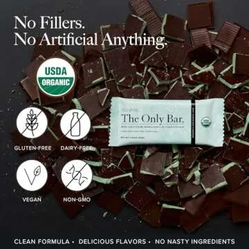 Truvani Plant Based Snack Bars | Chocolate Mint 12 Pack | 7g Protein | USDA Organic and Vegan | The Only Bar | Dairy, Soy, and Gluten Free | Individually Wrapped